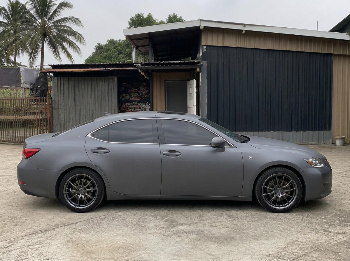 Side profile of a wrapped Lexus sedan